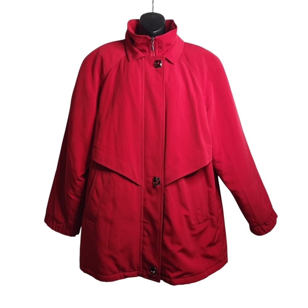 FS LIMITED Coat Jacket Women's Red Quilted Closure Pockets Cuff  Sleeves Size L